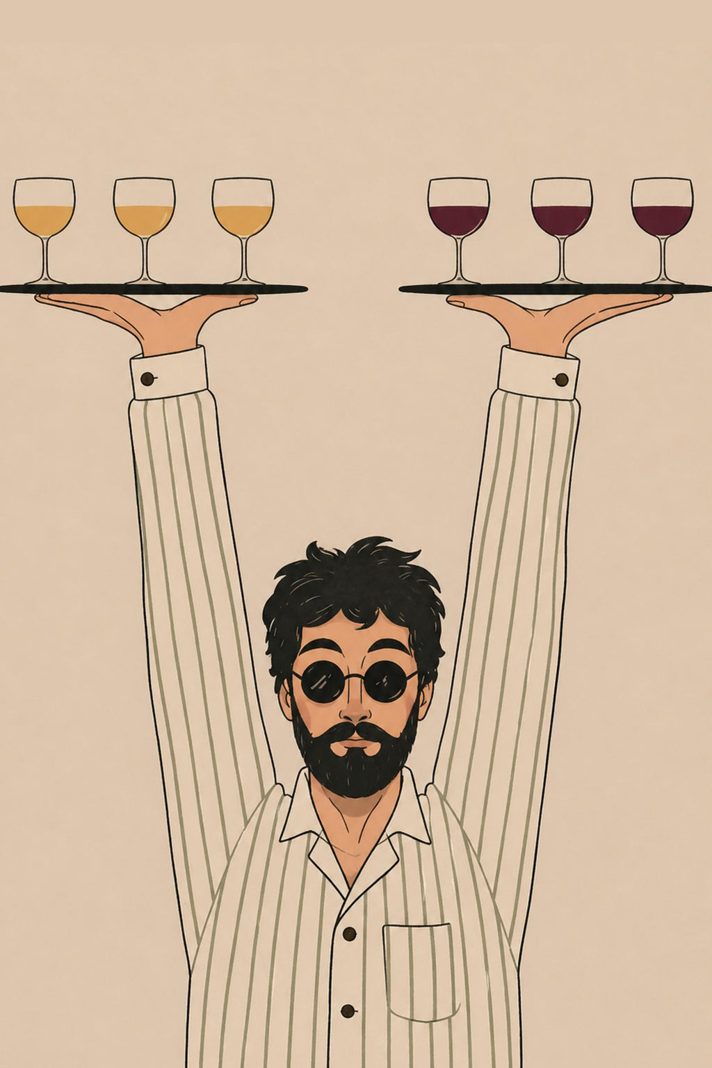 Retro Waiter, Minimalist Line Art Poster, Retro Wine Illustration wall art print