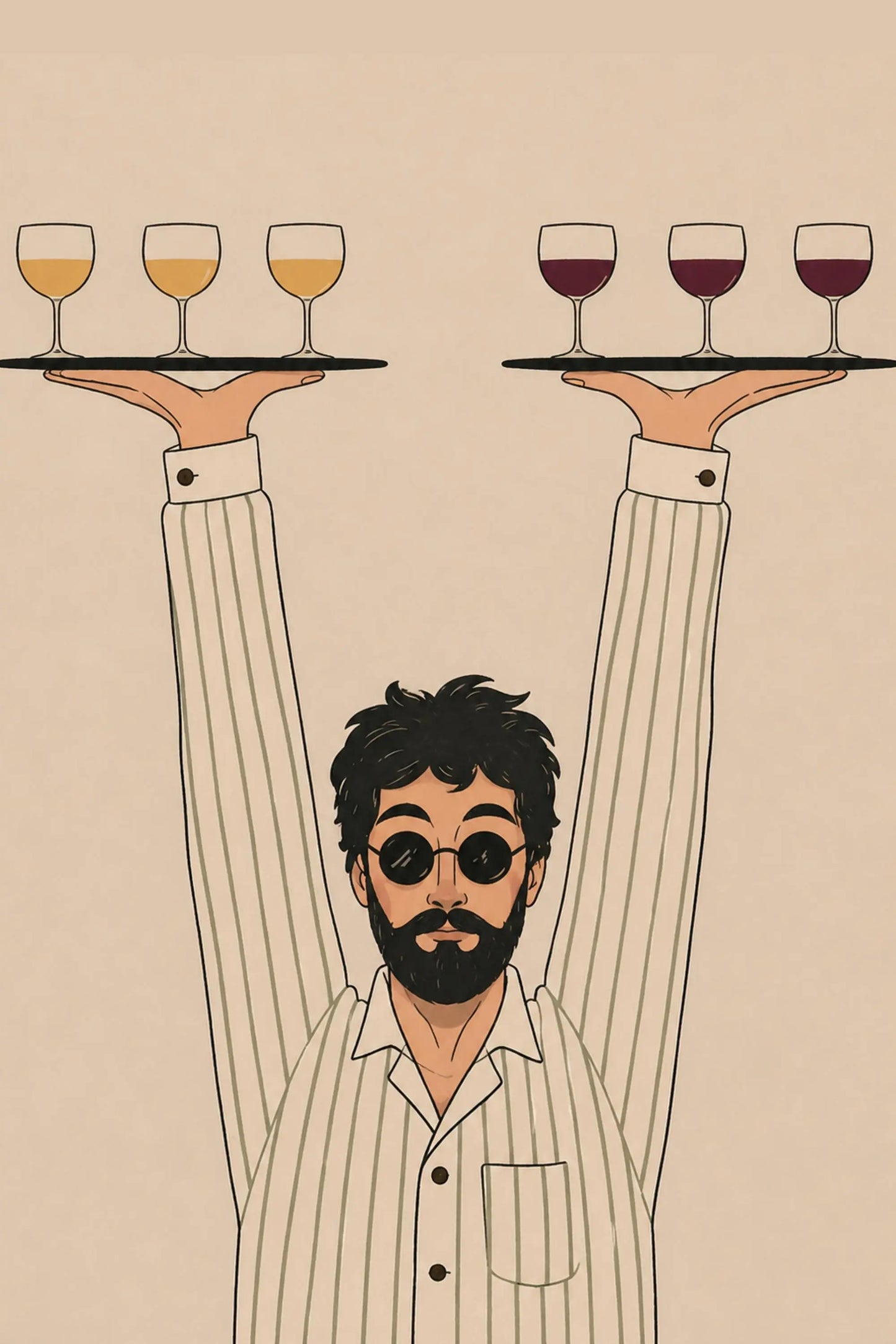 Retro Waiter, Minimalist Line Art Poster, Retro Wine Illustration wall art print