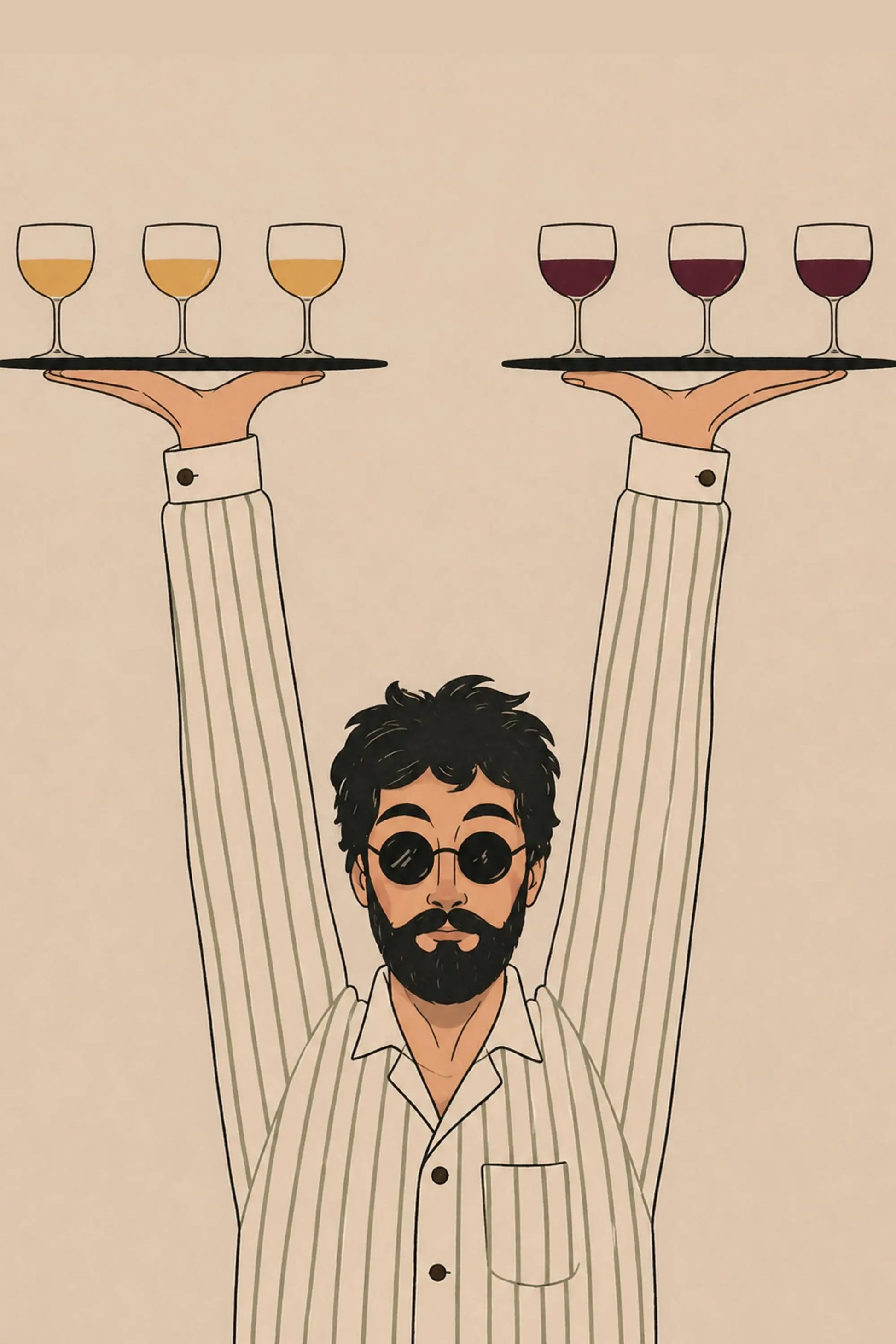 Retro Waiter, Minimalist Line Art Poster, Retro Wine Illustration wall art print
