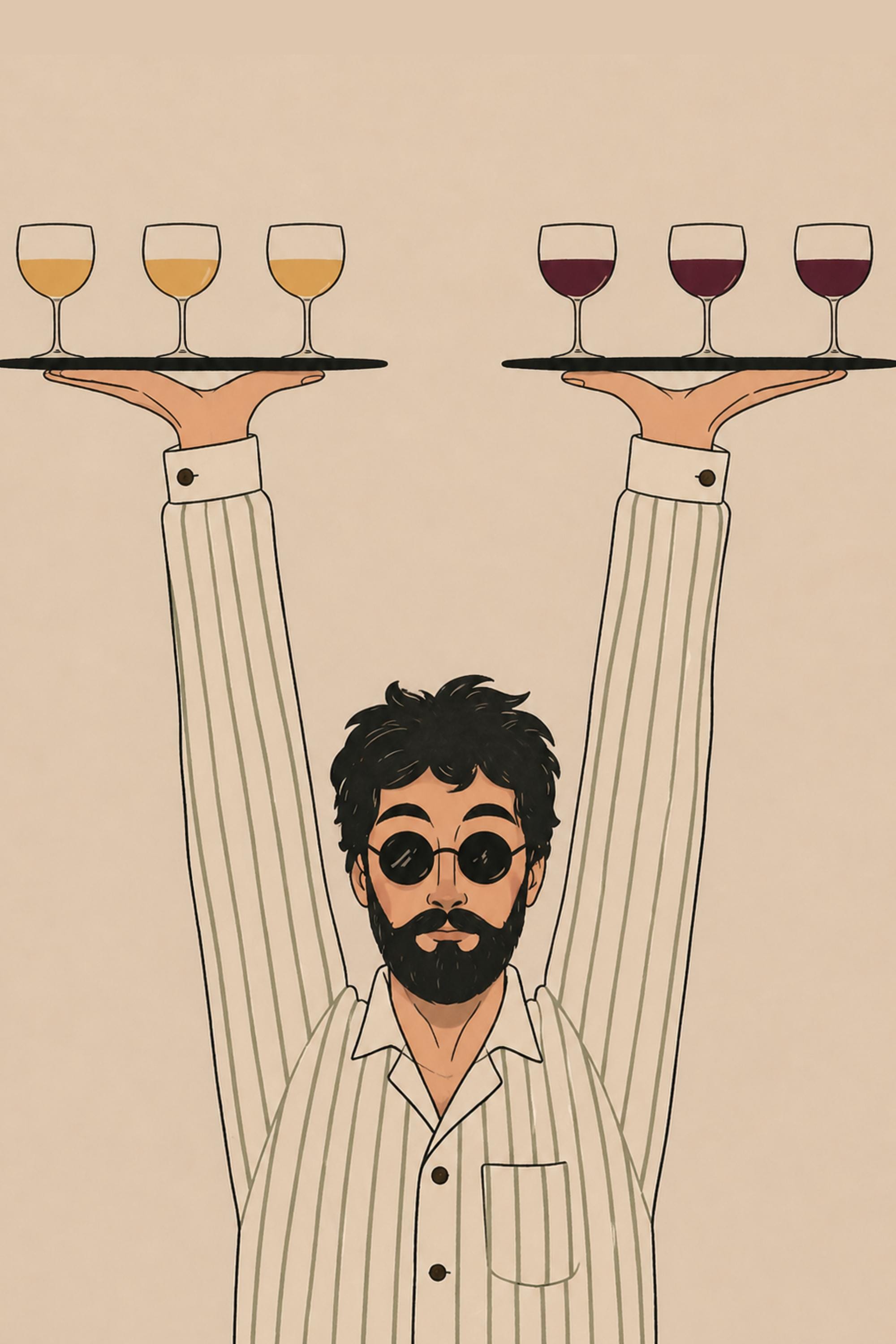Retro Waiter, Minimalist Line Art Poster, Retro Wine Illustration wall art print