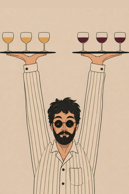 Retro Waiter, Minimalist Line Art Poster, Retro Wine Illustration wall art print
