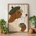 Dachshund Wall Art, Cozy Dog Print, Sausage Dog Poster, Coffee Illustration wall art print