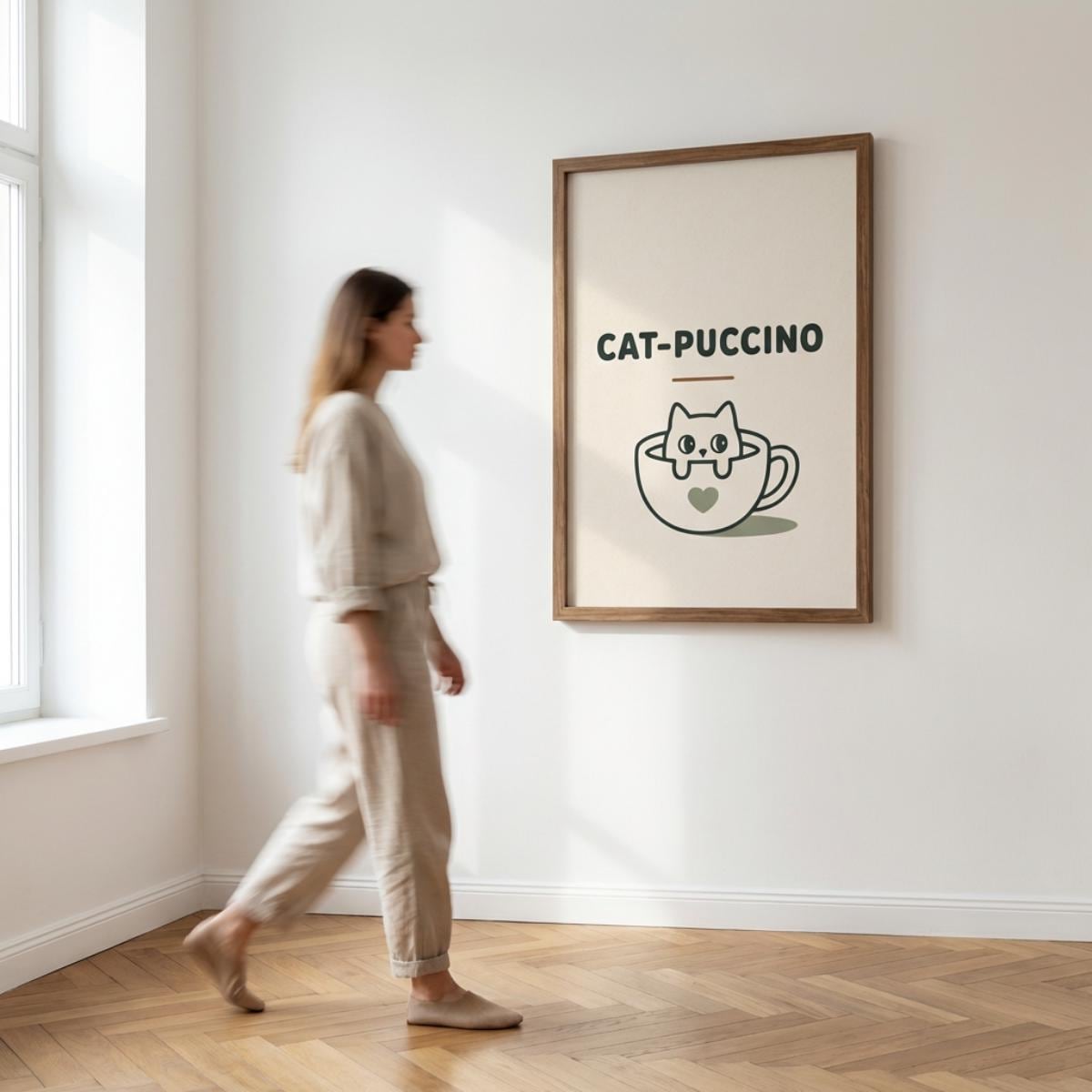 Catpuccino Wall Art, Cat Print, Coffee Lover Gift, Minimalist Cat Decor wall art print