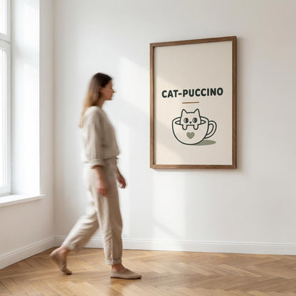 Catpuccino Wall Art, Cat Print, Coffee Lover Gift, Minimalist Cat Decor wall art print
