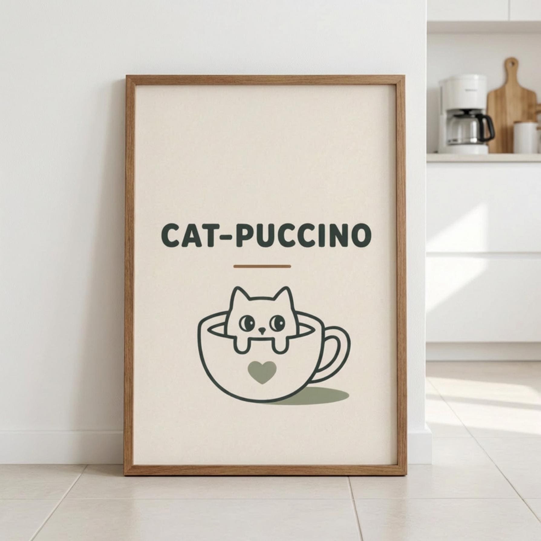 Catpuccino Wall Art, Cat Print, Coffee Lover Gift, Minimalist Cat Decor wall art print
