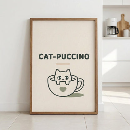 Catpuccino Wall Art, Cat Print, Coffee Lover Gift, Minimalist Cat Decor wall art print