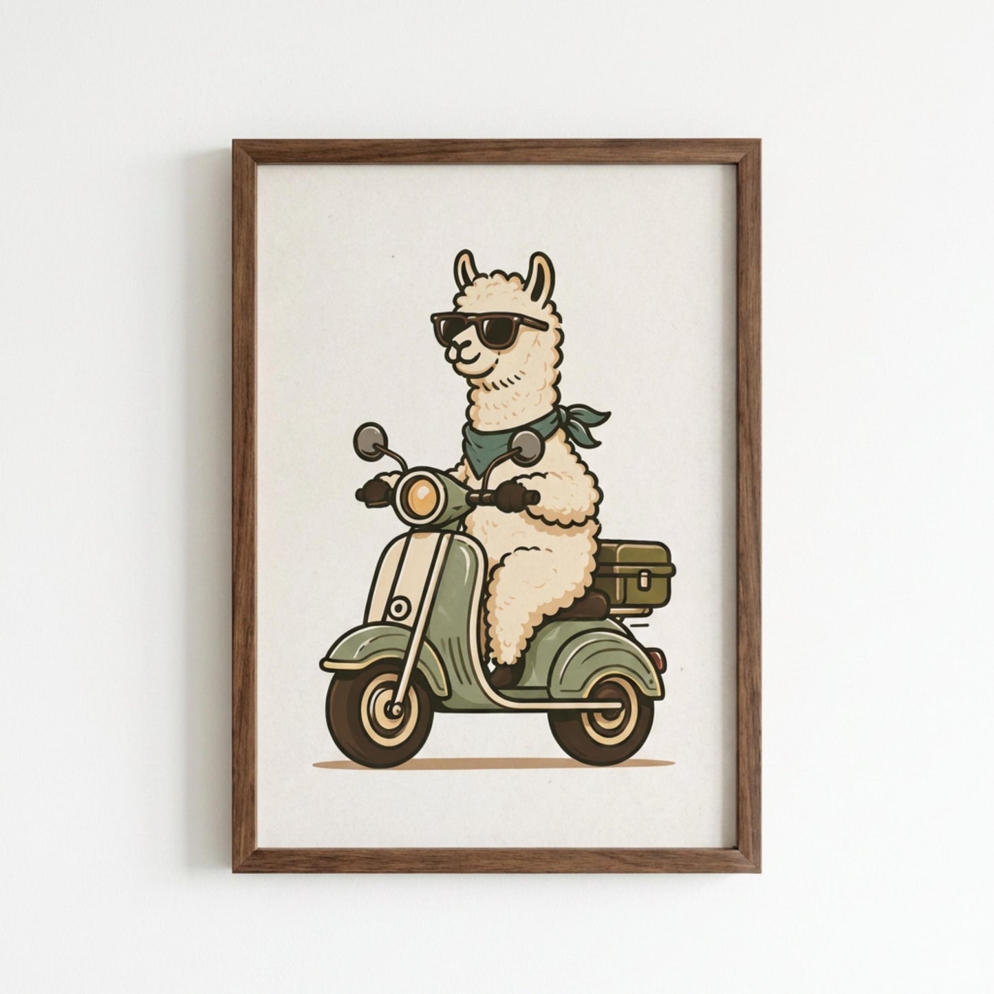 Llama Wall Art, Alpaca Scooter Poster, Animal Print, Retro Scooter Decor wall art print