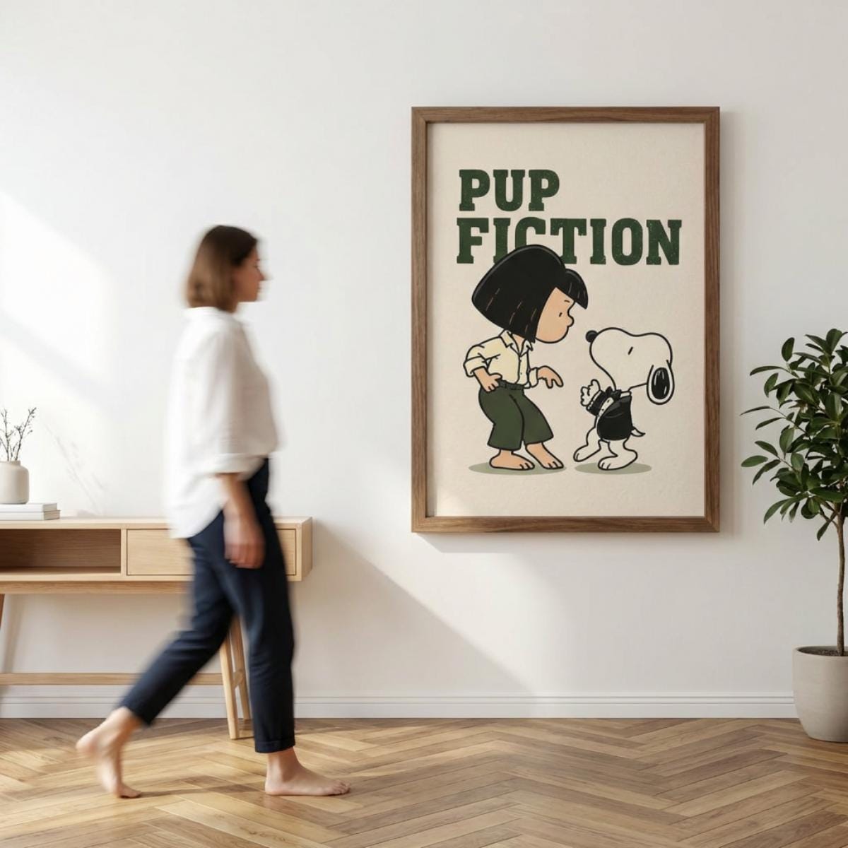 Pup Fiction Poster, Dog Dance Print, Retro Movie Inspired Wall Art wall art print