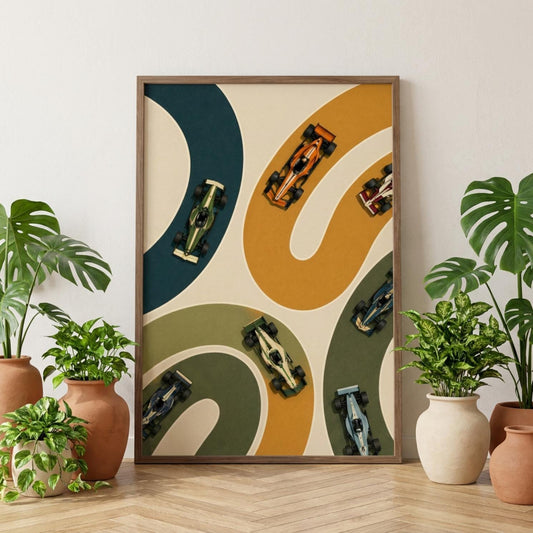 Abstract Formula 1 Wall Art, Modern Racing Poster, Retro Motorsport Print, Geometric Track Design wall art print