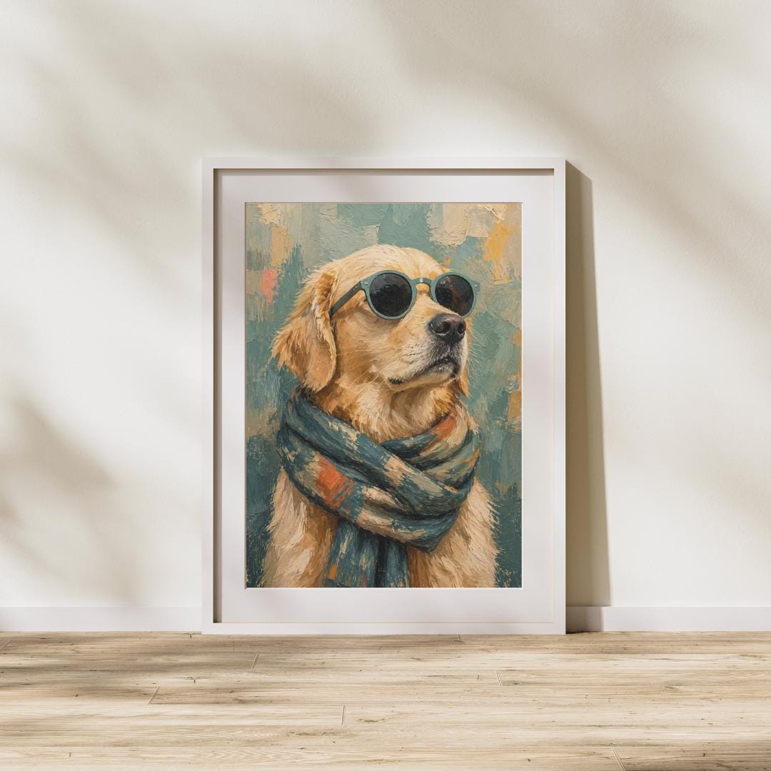 Golden Retriever Wall Art, Dog Portrait Print, Stylish Dog Poster with Sunglasses wall art print