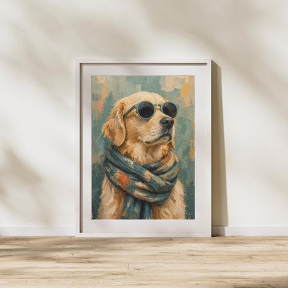 Golden Retriever Wall Art, Dog Portrait Print, Stylish Dog Poster with Sunglasses wall art print