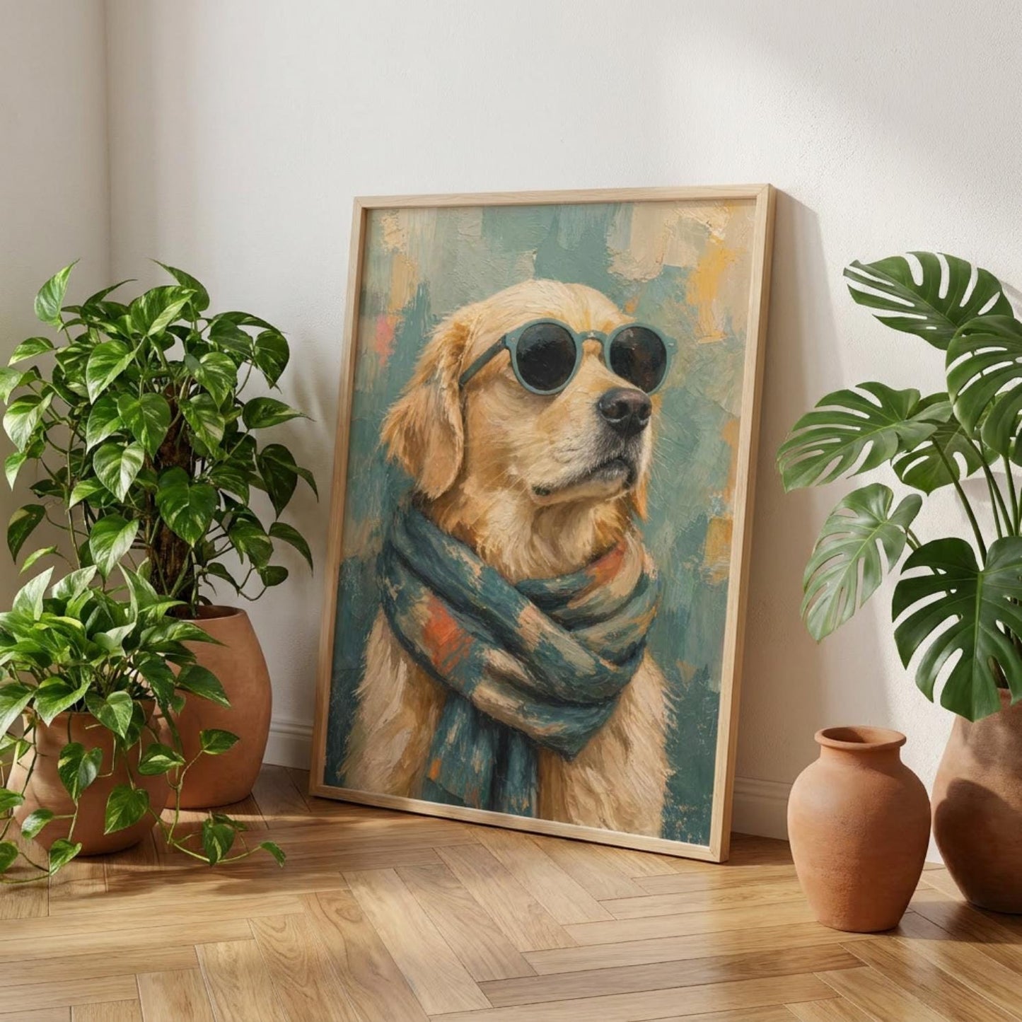 Golden Retriever Wall Art, Dog Portrait Print, Stylish Dog Poster with Sunglasses wall art print