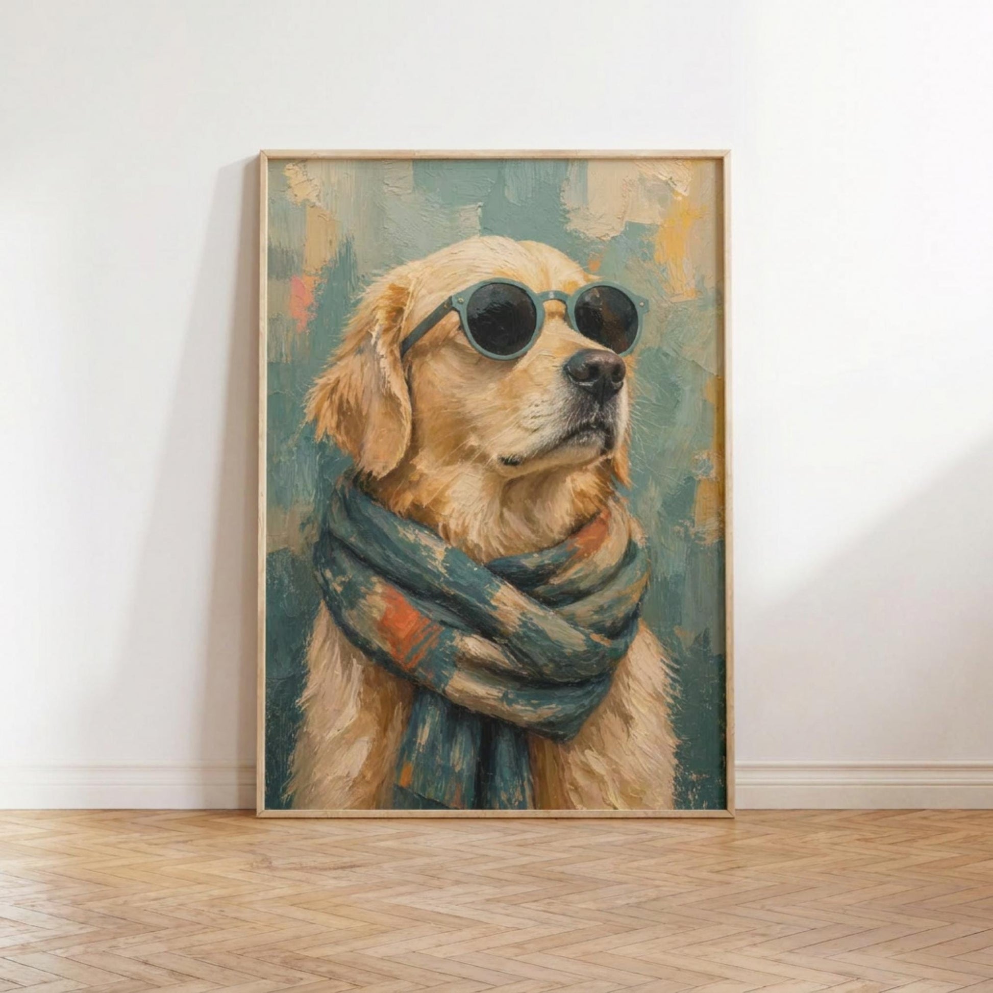 Golden Retriever Wall Art, Dog Portrait Print, Stylish Dog Poster with Sunglasses wall art print