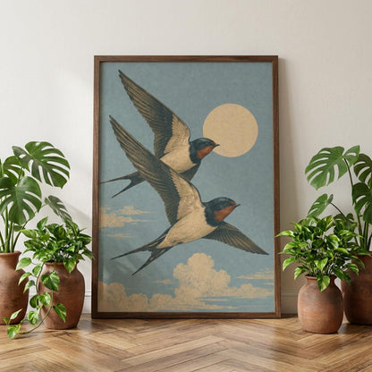 Swallow Bird Wall Art, Vintage Nature Poster, Japanese Style Artwork wall art print