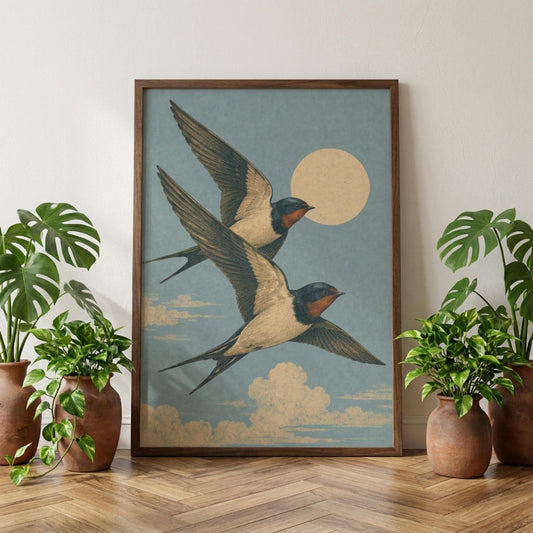 Swallow Bird Wall Art, Vintage Nature Poster, Japanese Style Artwork wall art print