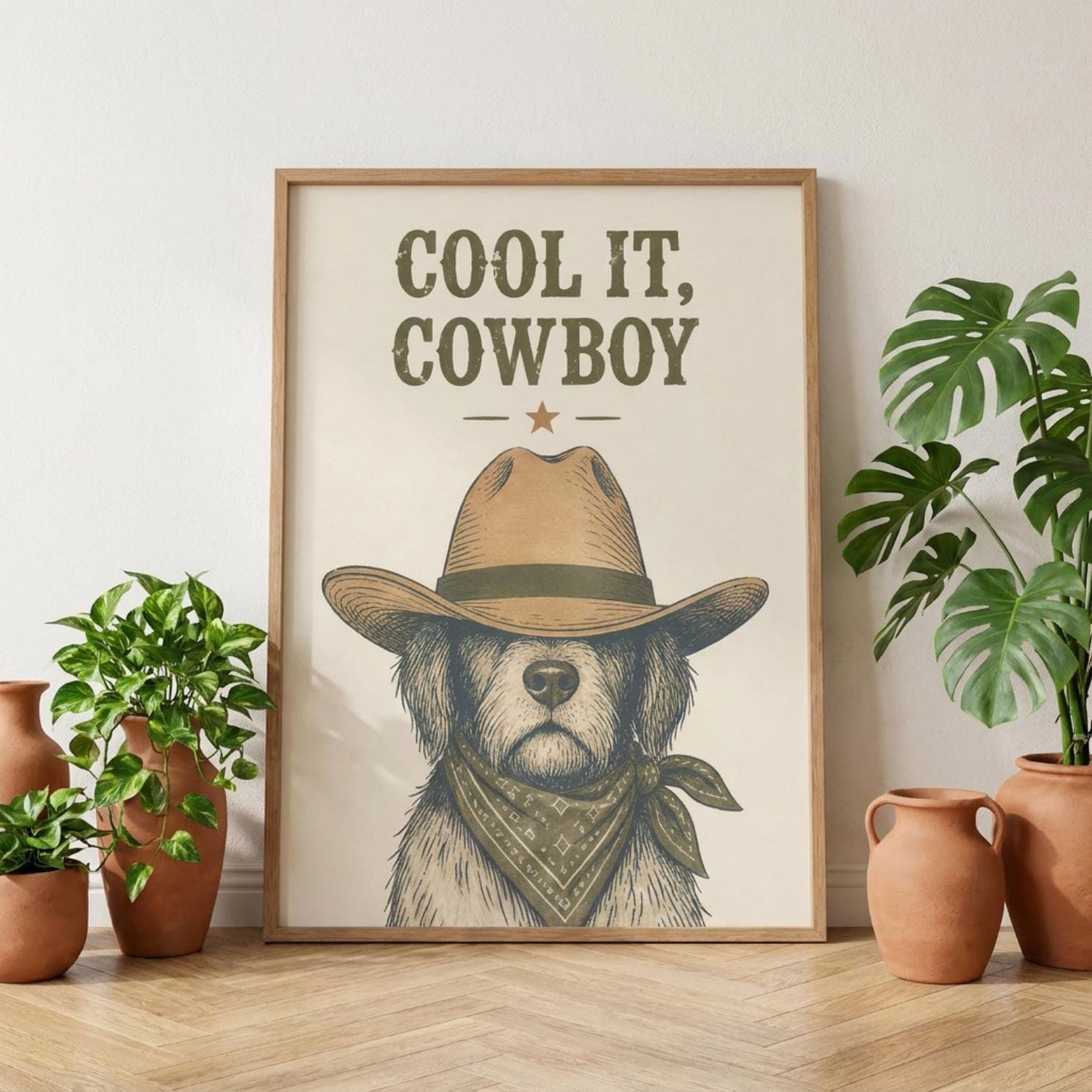 Cowboy Dog Wall Art, Vintage Western Dog Poster, Matte Paper Print wall art print