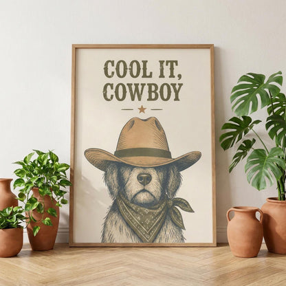 Cowboy Dog Wall Art, Vintage Western Dog Poster, Matte Paper Print wall art print