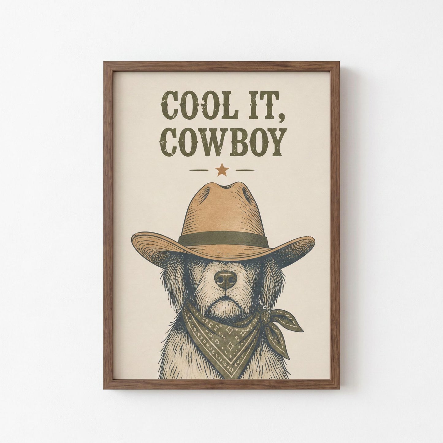 Cowboy Dog Wall Art, Vintage Western Dog Poster, Matte Paper Print wall art print