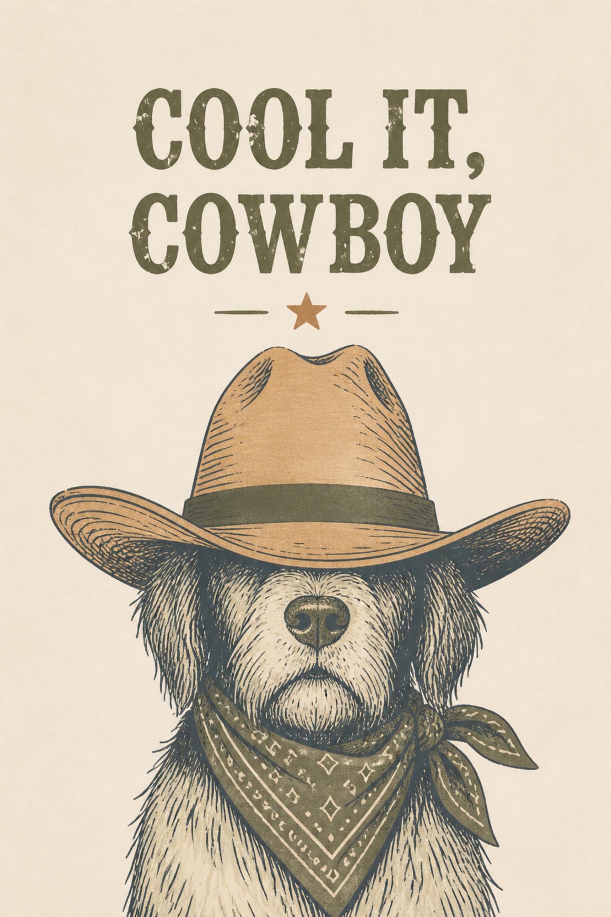 Cowboy Dog Wall Art, Vintage Western Dog Poster, Matte Paper Print wall art print