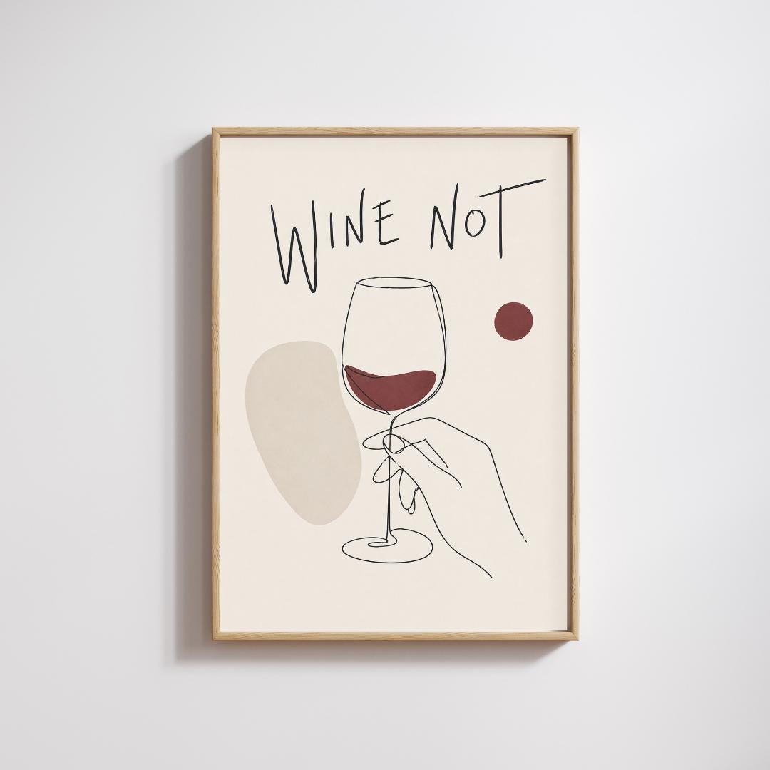 Wine Not Wall Art Print, Minimalist Poster, Kitchen Bar Decor, Modern Line Art wall art print
