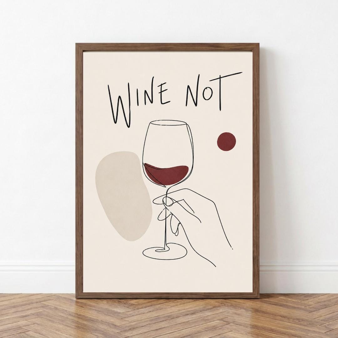 Wine Not Wall Art Print, Minimalist Poster, Kitchen Bar Decor, Modern Line Art wall art print