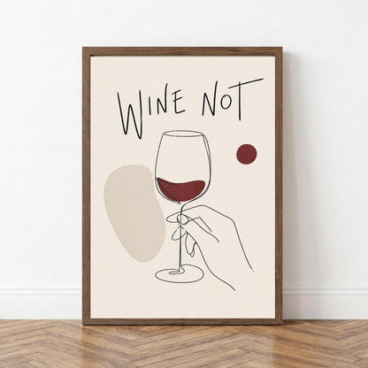 Wine Not Wall Art Print, Minimalist Poster, Kitchen Bar Decor, Modern Line Art wall art print