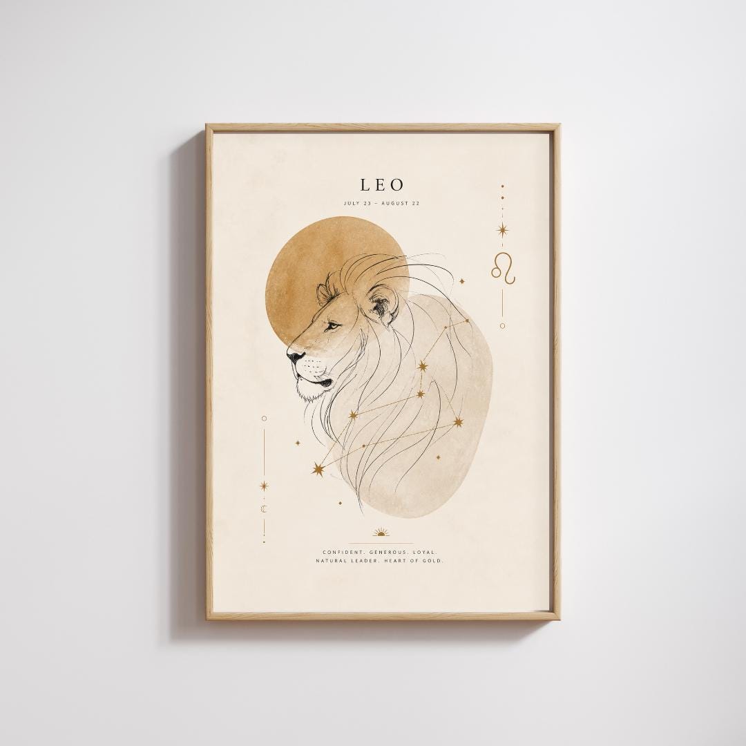 Leo Zodiac Wall Art, Minimalist Astrology Poster wall art print