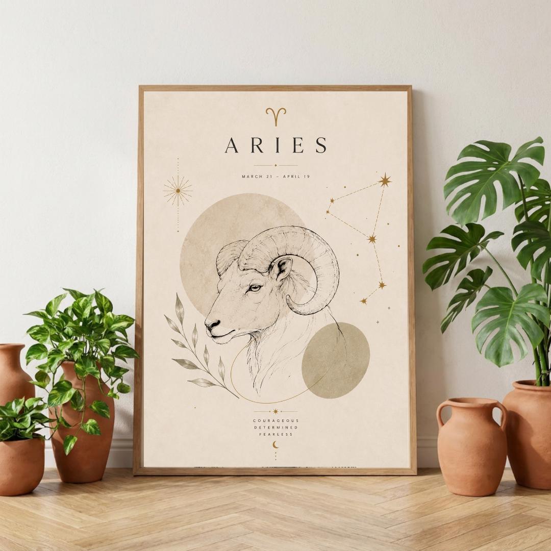 Aries Zodiac Wall Art, Minimalist Astrology Poster, Star Sign Print wall art print
