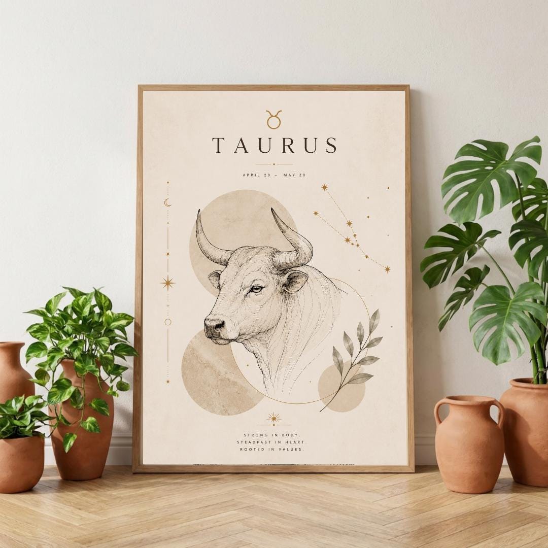 Taurus Zodiac Wall Art, Minimalist Astrology Poster, Star Sign Print wall art print
