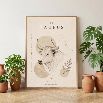 Taurus Zodiac Wall Art, Minimalist Astrology Poster, Star Sign Print wall art print