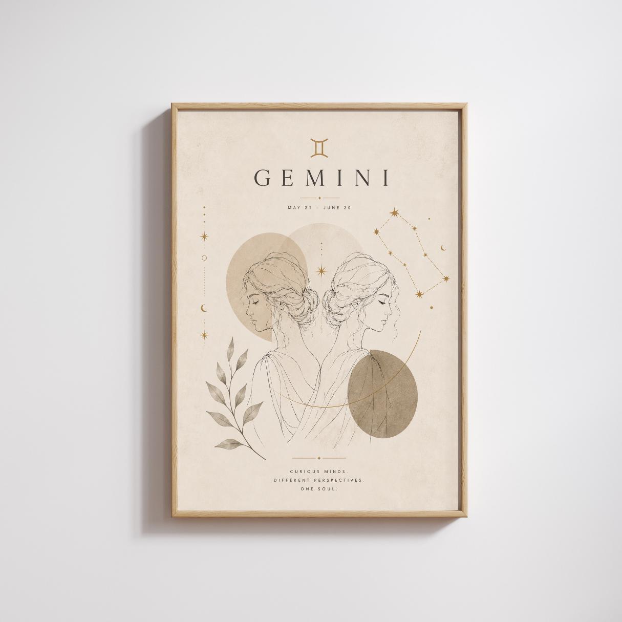Gemini Zodiac Wall Art, Minimalist Astrology Poster, Star Sign Print wall art print