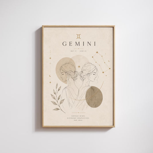 Gemini Zodiac Wall Art, Minimalist Astrology Poster, Star Sign Print wall art print