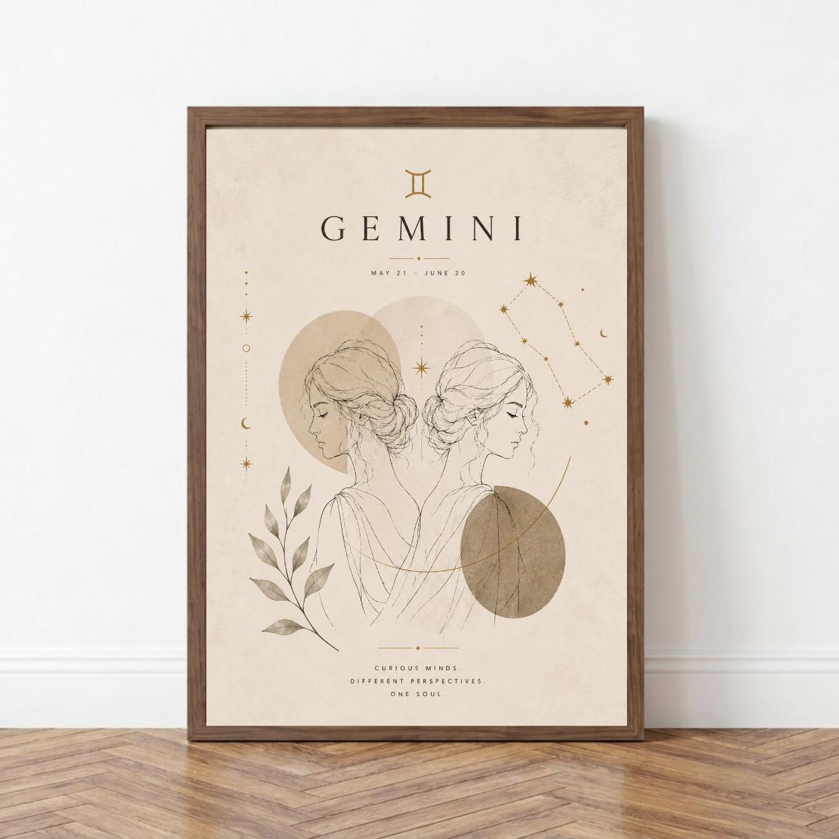 Gemini Zodiac Wall Art, Minimalist Astrology Poster, Star Sign Print wall art print