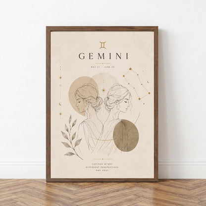 Gemini Zodiac Wall Art, Minimalist Astrology Poster, Star Sign Print wall art print