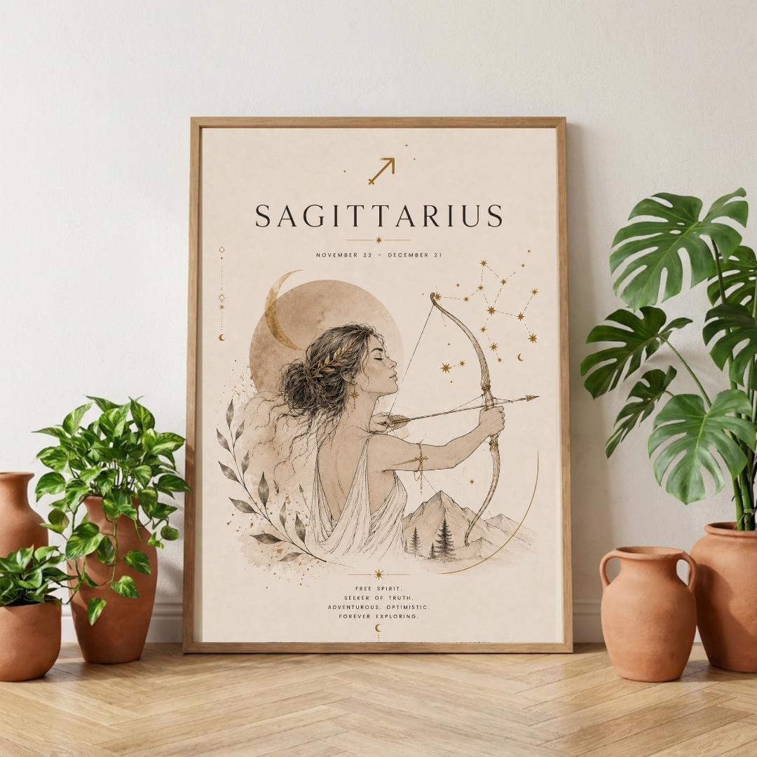 Sagittarius Zodiac Wall Art, Minimalist Astrology Poster, Star Sign Print wall art print