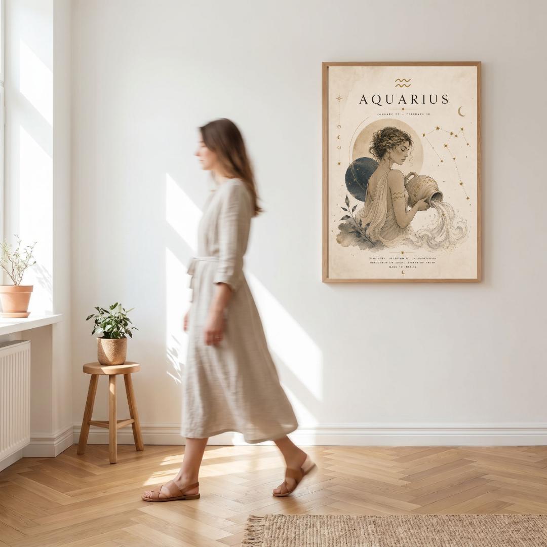 Aquarius Zodiac Wall Art, Minimalist Astrology Poster, Star Sign Print wall art print