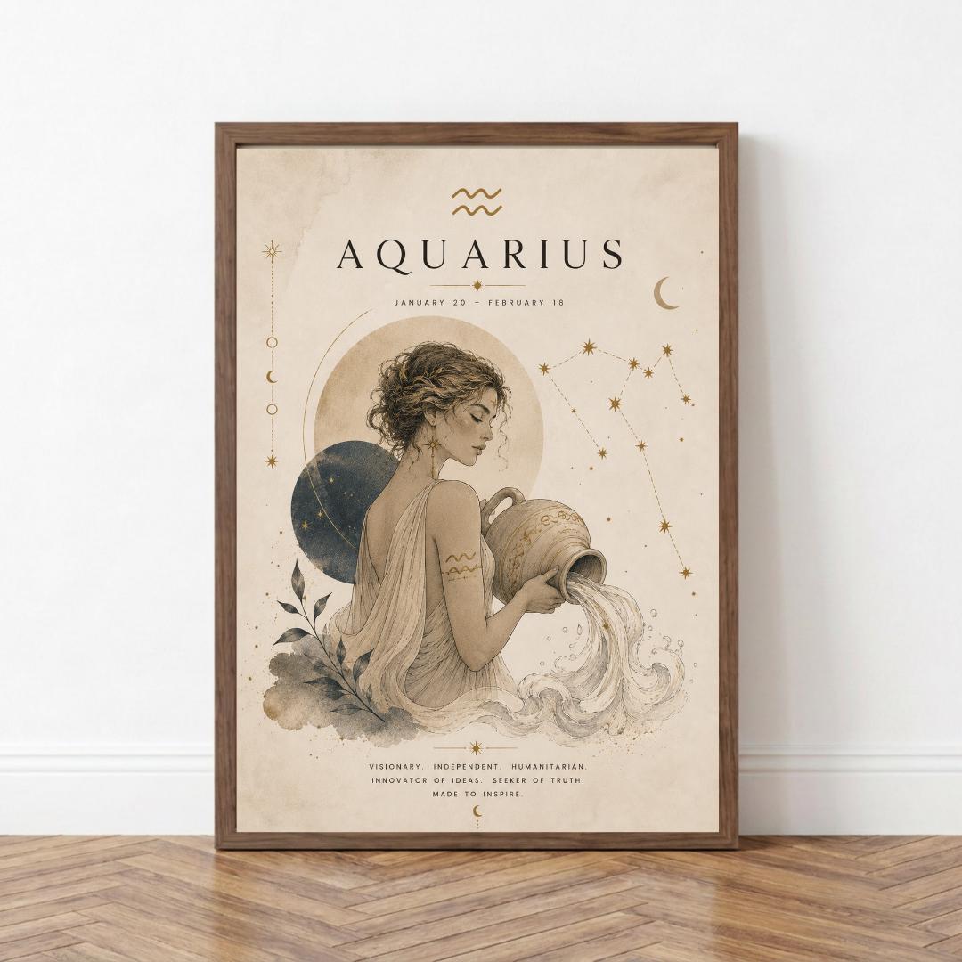 Aquarius Zodiac Wall Art, Minimalist Astrology Poster, Star Sign Print wall art print