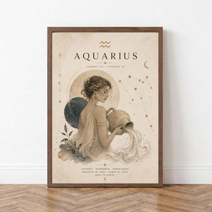 Aquarius Zodiac Wall Art, Minimalist Astrology Poster, Star Sign Print wall art print