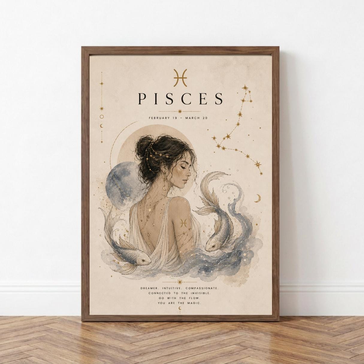 Pisces Zodiac Wall Art, Minimalist Astrology Poster, Star Sign Print wall art print