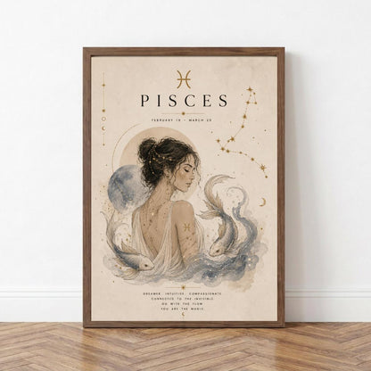 Pisces Zodiac Wall Art, Minimalist Astrology Poster, Star Sign Print wall art print