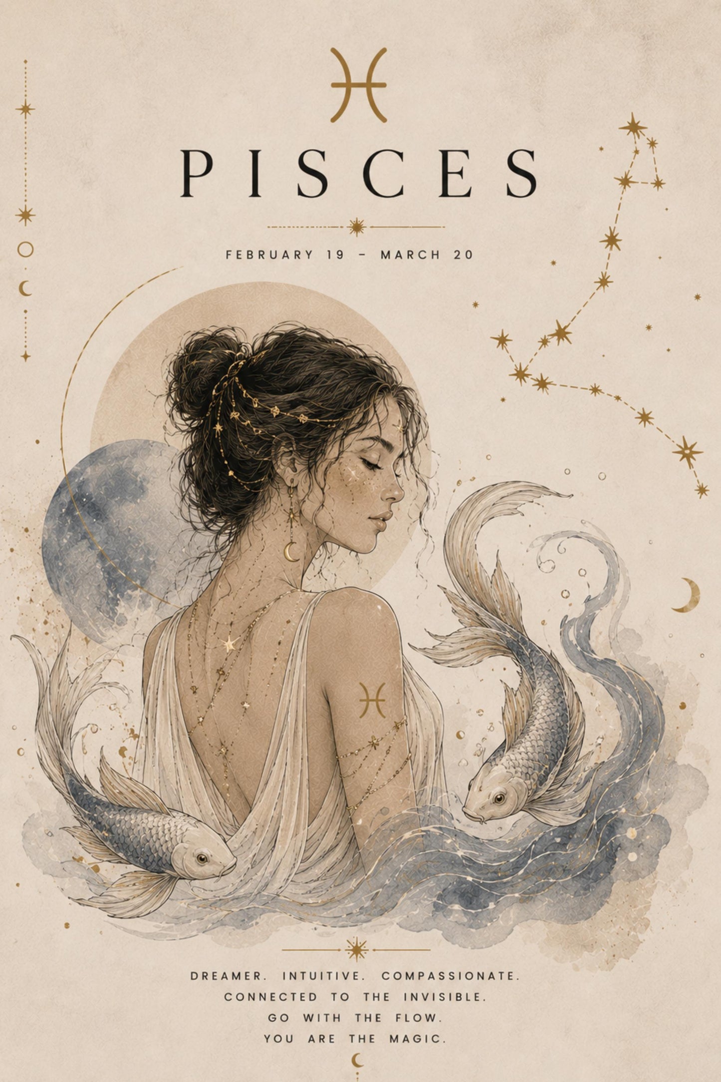 Pisces Zodiac Wall Art, Minimalist Astrology Poster, Star Sign Print wall art print