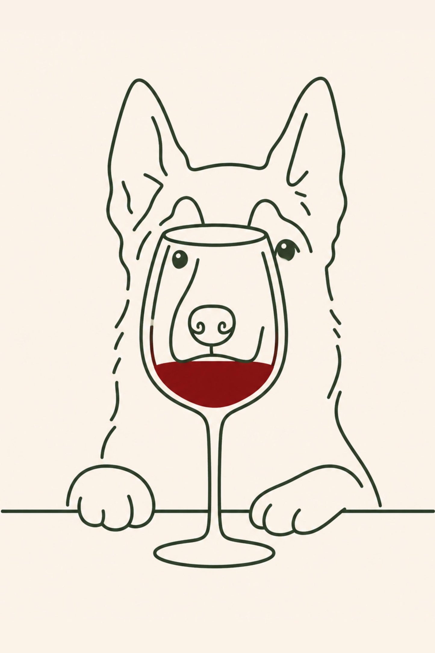 Wine Lover Dog Wall Art Print, Minimalist Dog Poster, Pet Decor wall art print