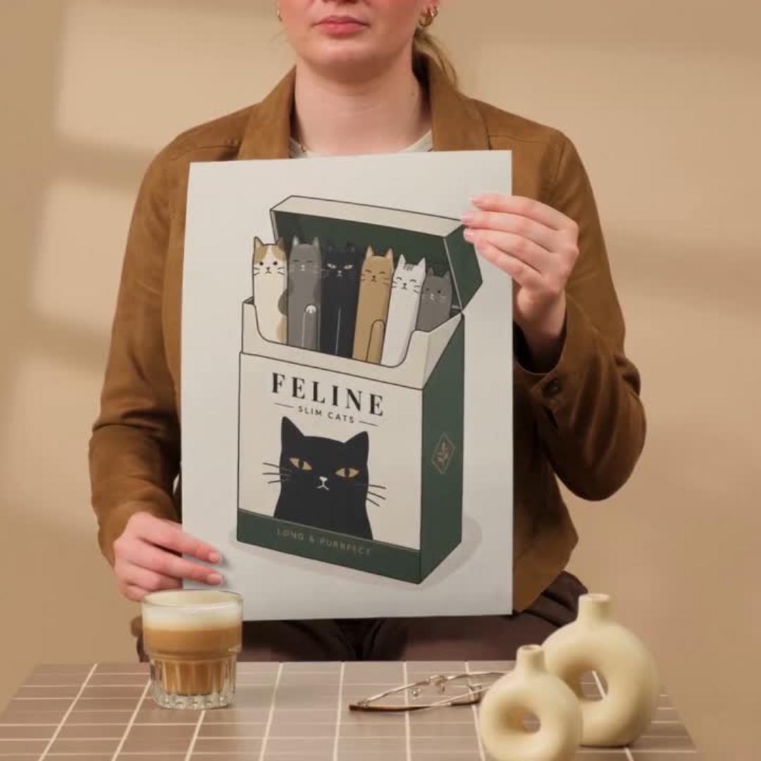 Cat Wall Art Print, Cat Cigarette Box Poster, Quirky Pet Decor wall art print