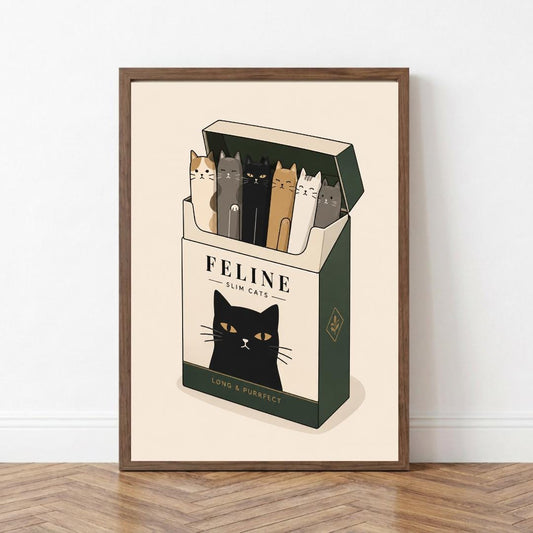 Cat Wall Art Print, Cat Cigarette Box Poster, Quirky Pet Decor wall art print