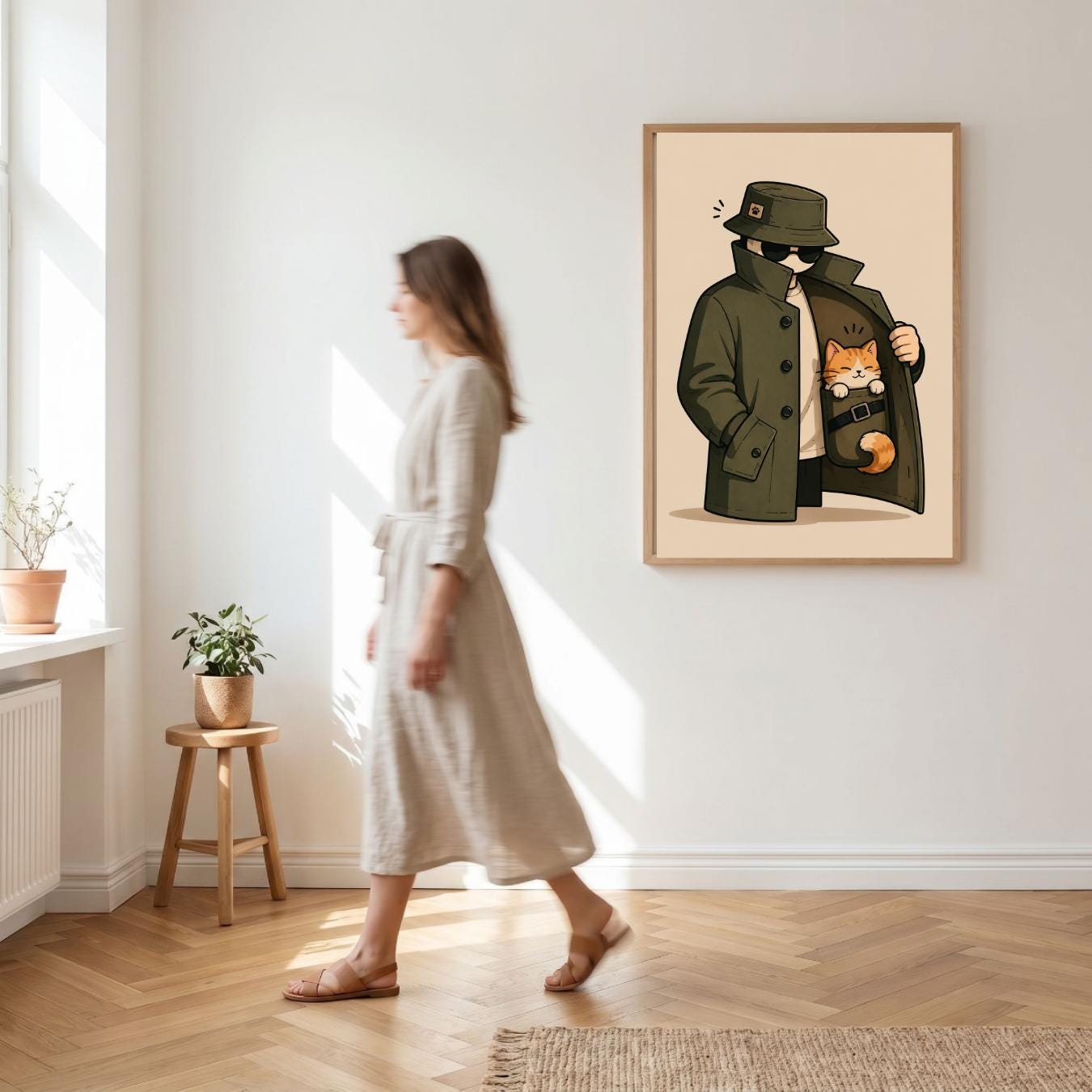Cat Wall Art Print, Secret Agent Cat Poster, Detective Pet Decor wall art print