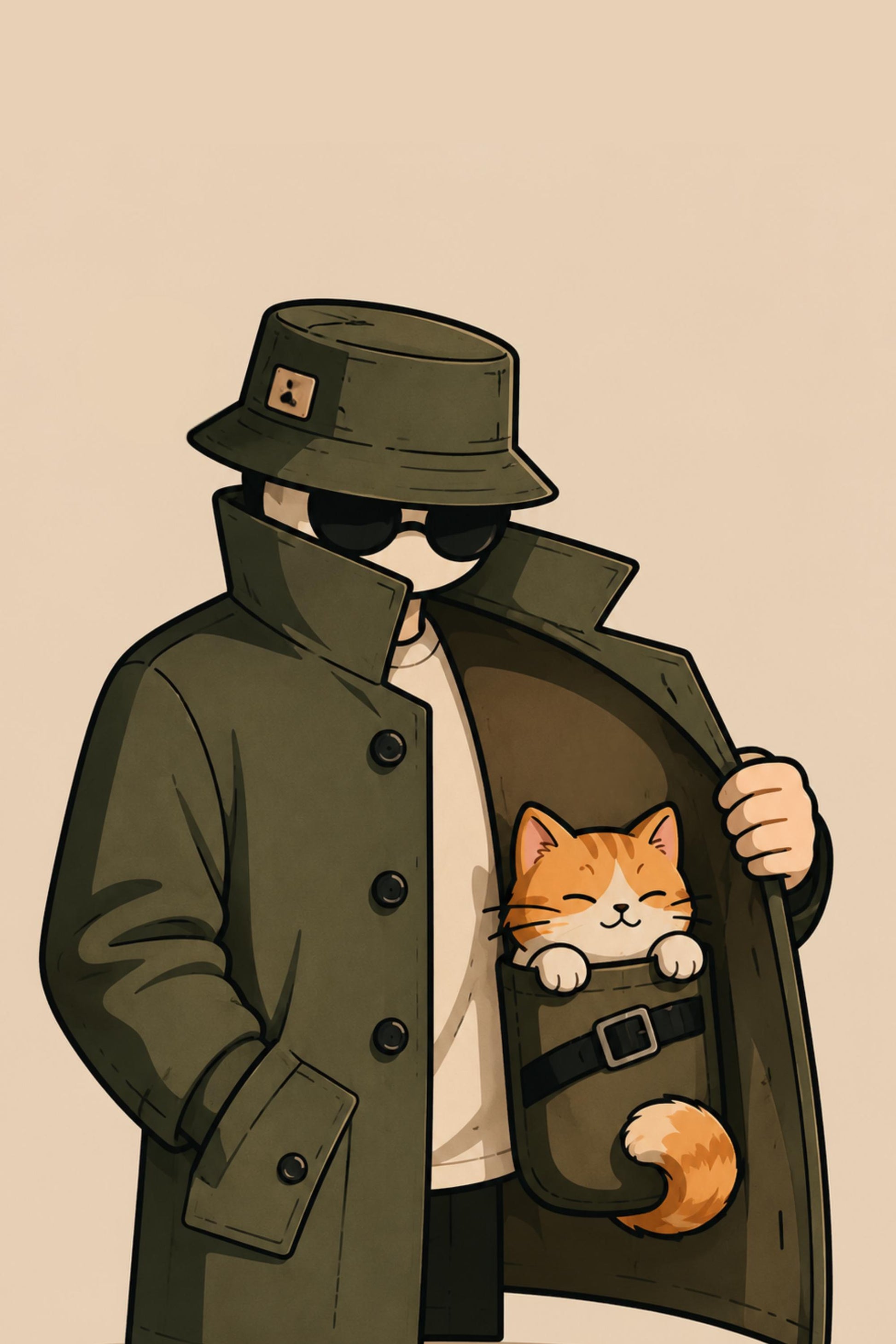 Cat Wall Art Print, Secret Agent Cat Poster, Detective Pet Decor wall art print