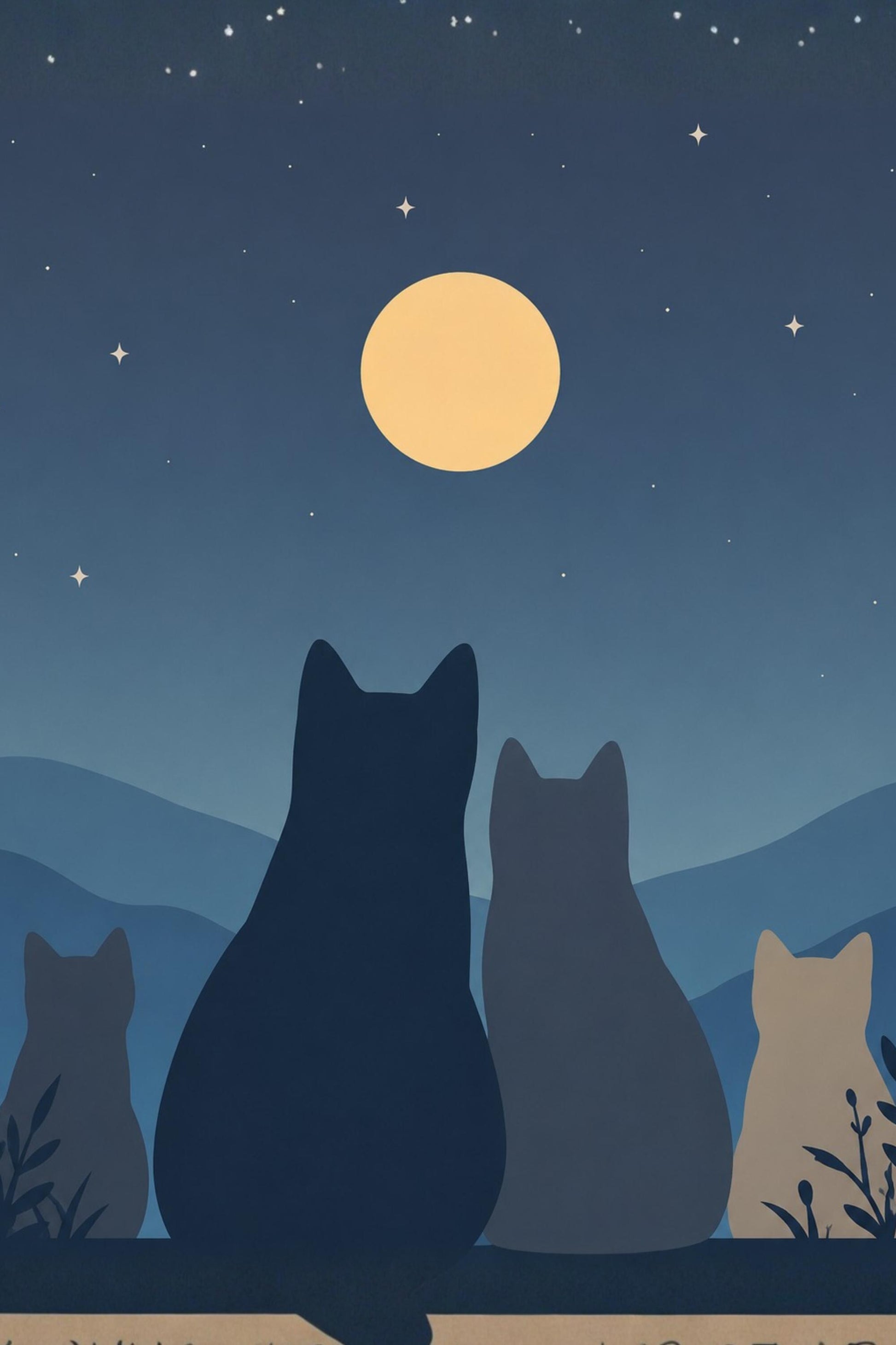 Moonlit Cat Wall Art Print, Night Sky Cat Poster, Minimalist Decor wall art print