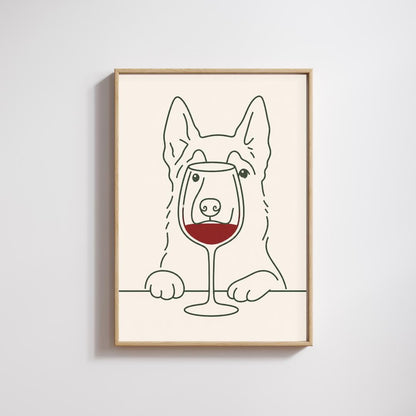 Wine Lover Dog Wall Art Print, Minimalist Dog Poster, Pet Decor wall art print