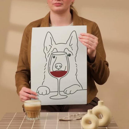 Wine Lover Dog Wall Art Print, Minimalist Dog Poster, Pet Decor wall art print