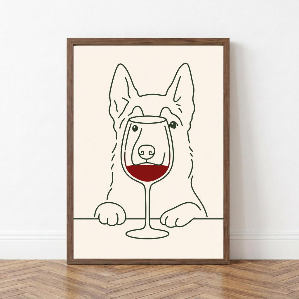 Wine Lover Dog Wall Art Print, Minimalist Dog Poster, Pet Decor wall art print